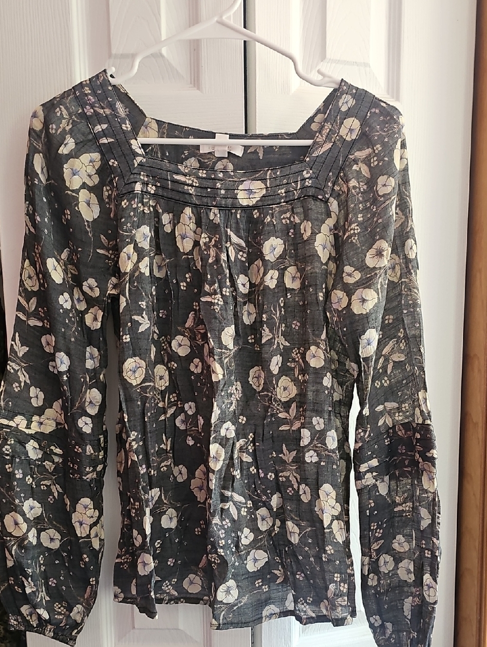 LC Lauren Conrad Floral Square Neck Top - Gray, Cream & Pale Pink